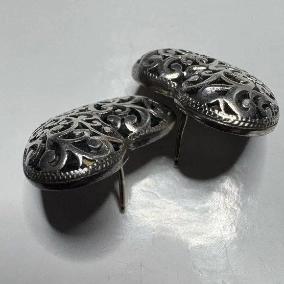 Earrings*925 Sterling Silver Filigree Heart Earrings Post Backs - Picture 6 of 7